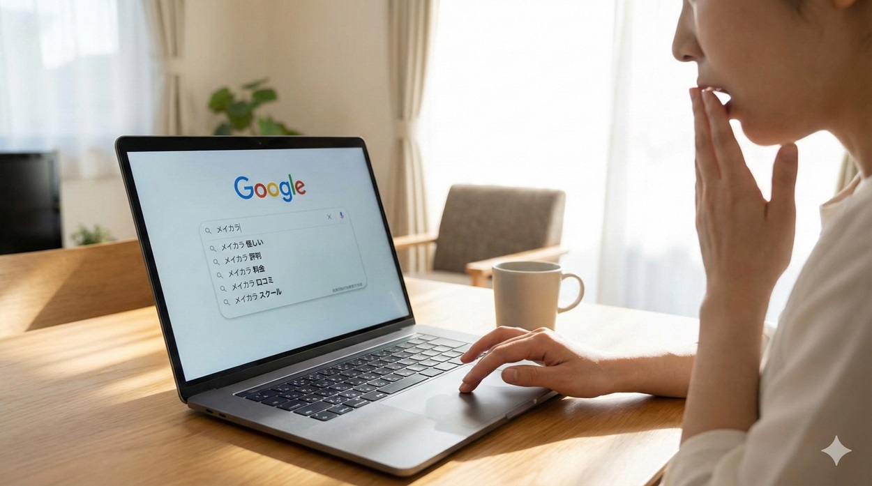 メイカラをGoogle検索する女性