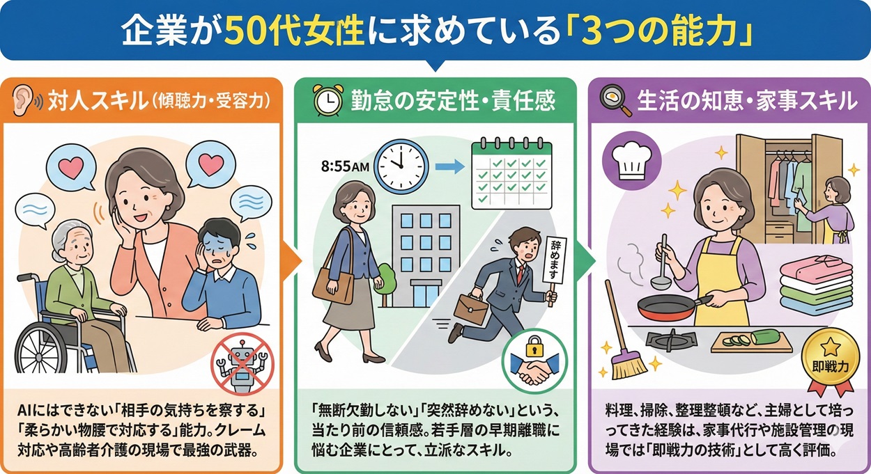 企業が50代女性に求めている「3つの能力」