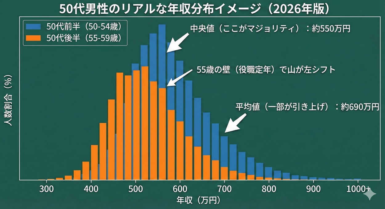 50代男性の年収分布グラフ