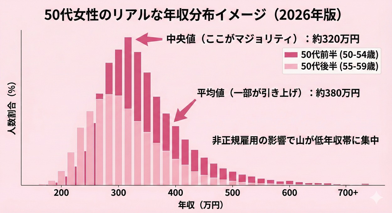 50代女性の年収分布グラフ