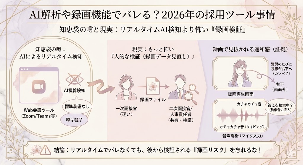 AI解析や録画機能でバレる？2026年の採用ツール事情のイメージ図解