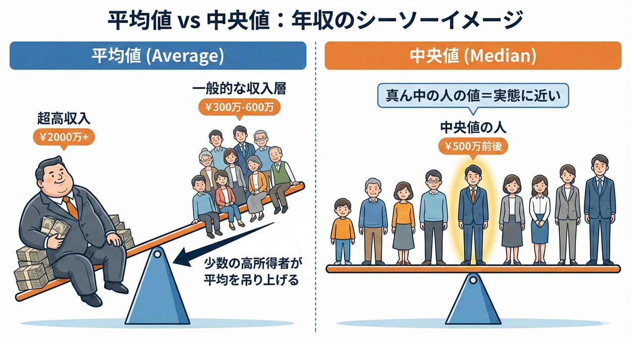平均値と中央値のシーソー