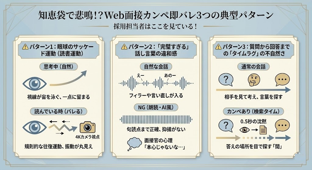 Web面接でカンペが即バレる3つの典型パターンの図解
