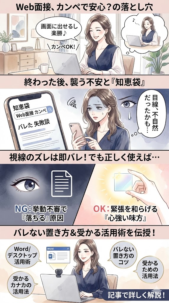 カンペで落ちないためのWeb面接対策のオリジナルイメージ漫画