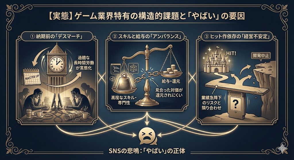 知恵袋や2chで「ゲーム業界・ゲーム会社はやばい」と書き込まれる3つの根本原因のイメージ
