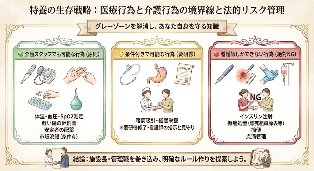 「これって医療行為？」介護スタッフへの指導範囲と法的リスクから身を守る知識