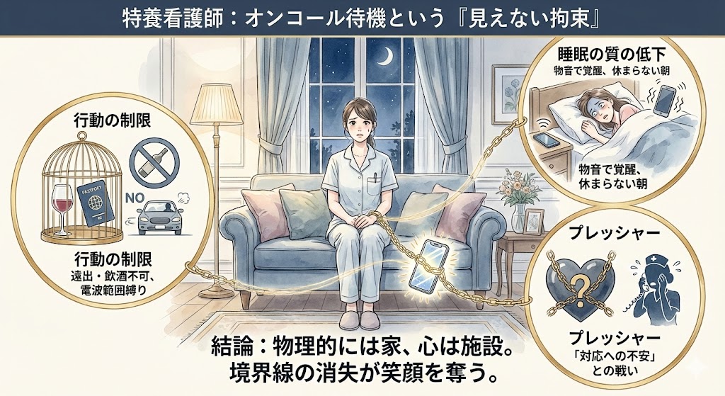 オンコール待機がプライベートを侵食のイメージイラスト