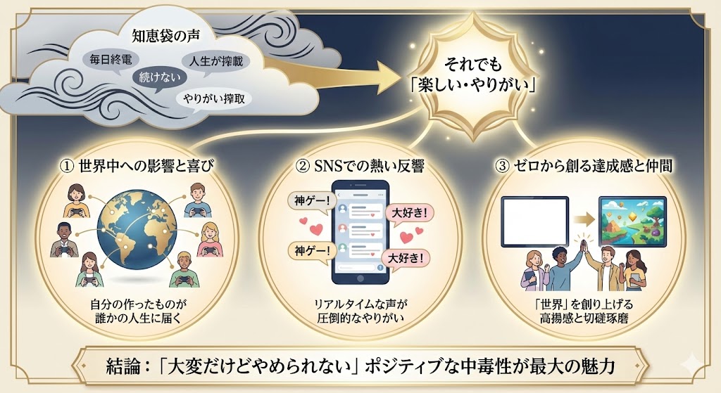 現役社員が「ゲーム会社は楽しい・やりがいがある」と語る理由の図解