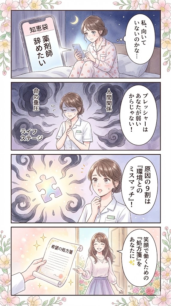 「私、薬剤師に向いていないから辞めたいのかな…」のオリジナル4コマ漫画