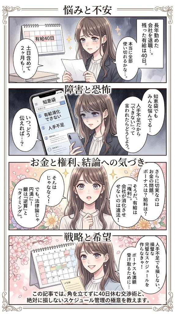 退職日とボーナス支給日を絡めた「絶対に損をしないスケジュール管理」の極意のオリジナル4コマ